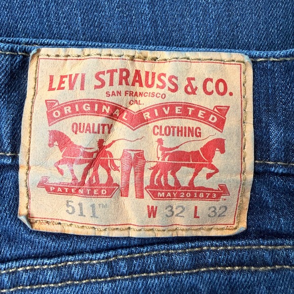 Levi Strauss Co 511 Slim Fit Jeans Dark Wash Blue Denim Mens W32 L32 - Picture 7 of 9
